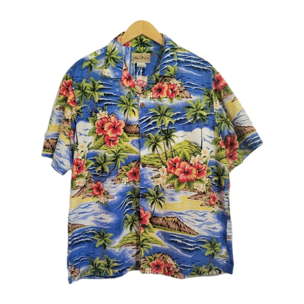 Vintage Blue Hawaii Hawaiian Shirt Mens XL Bright Red Blue Flowers 100% Cotton
